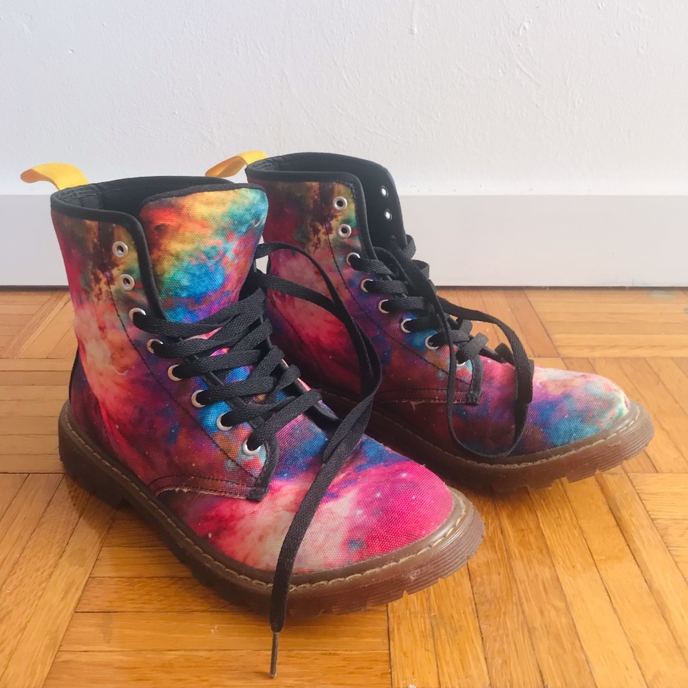 Outer Space Cosmic Print Festival Canvas Combat Boots (Size 9)